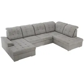MKS Meble Ecksofa Wohnlandschaft U-Form, Sofa mit Schlaffunktion, Schlafsofa mit bettkasten, Couch mit Schlaffunktion - Hellgrau Velvet - Madrito U... - Hellgrau