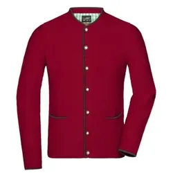 Herren Trachten Strickjacke JN640, rot/anthrazit-melange/grün, Größe M - rot - M