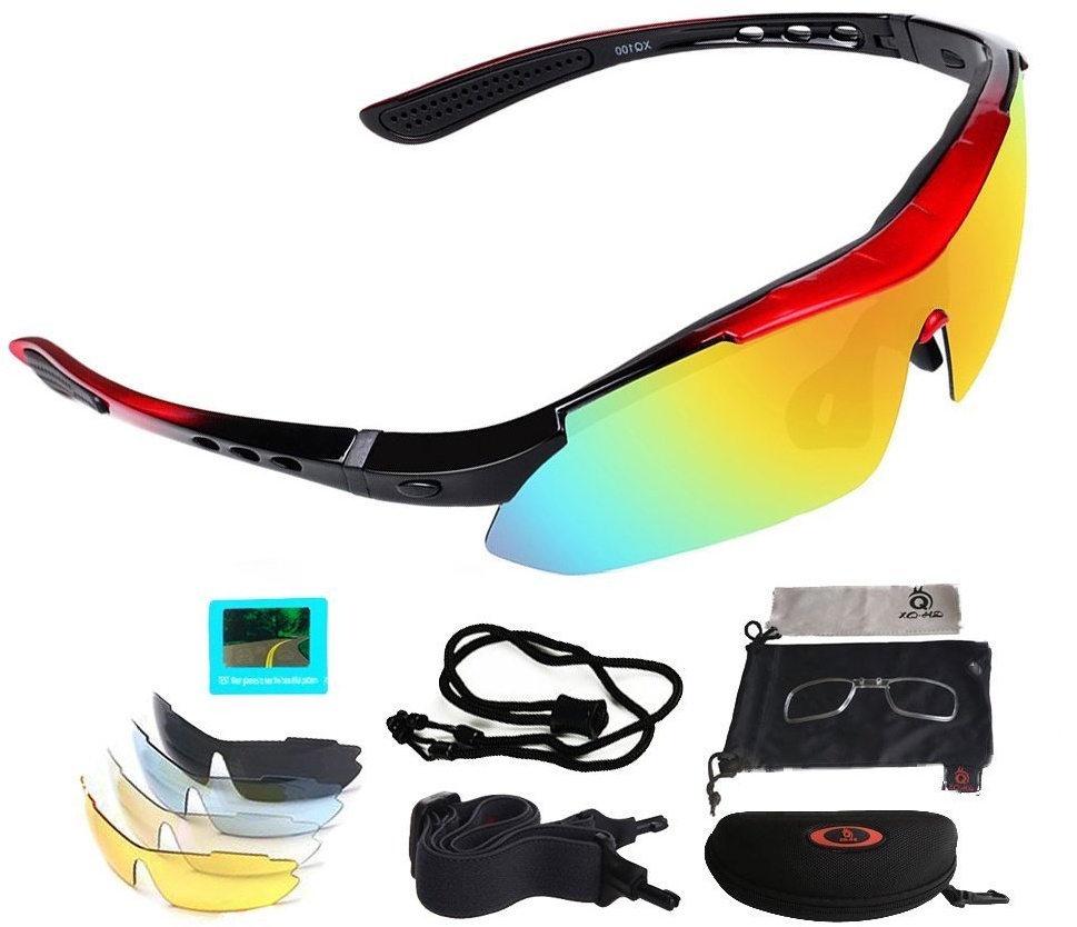 VILISUN Fahrradbrille Sportbrille UV-Schutz mit 5 Wechselgläser inkl Schwarze Polarisierte Linse, Unisex Sonnenbrille, für Outdooraktivitäten wie Radfahren Laufen Klettern