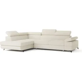 masseno Ecksofa FAVIEN L-S mit Schlaffunktion L-Form, Sofa mit Bettkasten, Wohnzimmersofa, Couch, Soffa, Bettsofa, Couchgarnitur- Creme, Boucle-Stoff