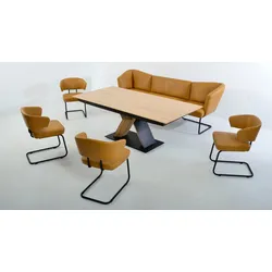 Essgruppe K+W KOMFORT & WOHNEN "Mikkado Tube", gelb (curcuma 71), B:242cm H:88cm T:71cm, Sitzmöbel-Sets, 4 Freischwinger und einem Funktionesstisch