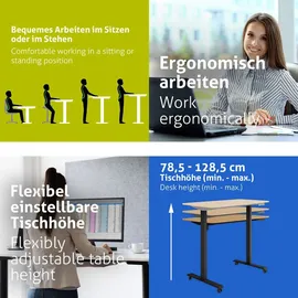 eSmart Germany ETX-121BBA 120 x 60 cm Bambus Dekor Ergonomischer Steh-Sitz-Schreibtisch auf Rollen Stufenlos elektrisch höhenverstellbar 78,... - Braun