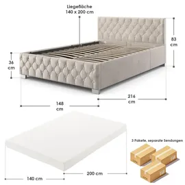 Juskys Nizza 140 x 200 cm mit Matratze beige