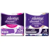 Always Discreet Inkontinenz-Slipeinlagen Long Plus für Damen, starker Schutz, den Sie kaum spüren & Discreet Inkontinenzeinlagen Plus Ultimate Nacht für Damen, starker Schutz, den Sie kaum spüren