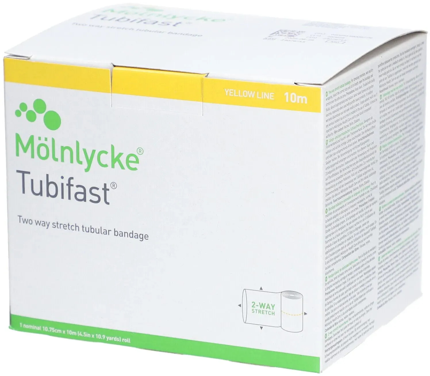 Mölnlycke Tubifast® Schlauchbandage in Länge und Breite dehnbar 10,75 cm x 10 m Gelbe Linie