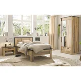 Schlafzimmer Set 3-teilig in Used Wood hell und anthrazit mit Bett Schrank Stove