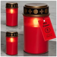 Novaliv LED Grablichter mit Batterie und Timer 6/18 rot 3x Kerzen Frie in Rot | Gr.: onesize