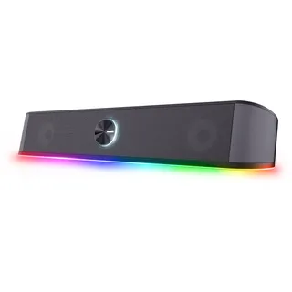 gxtrust Trust Gaming GXT 1619 Rhox PC Soundbar mit RGB Beleuchtung 12W (6W RMS), Stereo Computer Boxen, USB-Betrieb, 3.5 mm AUX Anschluss, Kleine PC Lautsprecher für Desktop, TV, Laptop - Grau