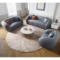 JVmoebel Polstergarnitur Elegantes Graues Ledersofa mit Couch - Luxus Wohnzimmer Garnitur, (3+2+2 Sitzer), Made in Europa grau