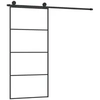 vidaXL Schiebetür mit Beschlag 90x205 cm ESG-Glas & Aluminium - Schwarz