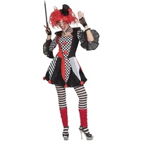 Karneval-Klamotten Harlekin Clown Pierrot Damen-Kostüm Narren Frauen schwarz weiß rot Größe 44/46