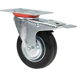 HMF 6790 Schwerlastrollen mit Bremse aus Vollgummi, 4 Stück 100 mm, bis 280 kg, Schwarz