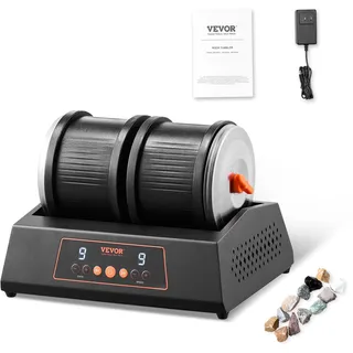 Vevor Steinpoliermaschine Doppeltrommel-Steinpoliermaschine 9 Geschwindigkeitsstufen, 9-Tage-Poliertimer Steinpolierer Direktantriebsmotor 35 dB leiser Rotationspolierer schwarz