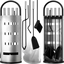 Kesser KESSER® Kaminzubehör 5-teiliges Kaminbesteck Set Modern Design, beschichtet, Hochwertige Kamingarnitur aus 5 Teilen: Besen, Schaufel, Schürhaken, Zange, Ständer mit Sichtschutz Edelstahl