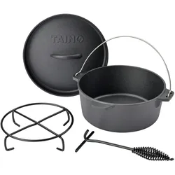 TAINO Dutch Oven 4L Gusseisen Ø 25cm Feuertopf Deckelheber Grillzubehör Dopf