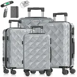 Kesser KESSER® Reisekoffer Set 4-teilig Kofferset ABS Hartschalenkoffer mit Zahlenschloss, Kofferwaage & Reisebrieftasche 360° Rollen Handgepäck & große Koffer für Business & Reise Trolley