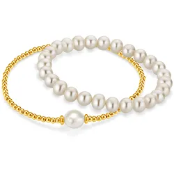 Perlenarmband Set FIRETTI "Multipack Schmuck Geschenk Perlarmband Zugarmband", gold (gelbgoldfarben, weiß), Armbänder, Damen, Silber 925 (Sterlingsilber)-Seide-Silikon-Perlen, Silber 925 (Sterlingsilber), Seide, Silikon, Perlen, Made in Germany - mit Süßwasserzuchtperle