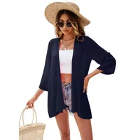 Ietaoo Strickjacke Damen Kimono Cardigan Chiffon Boho 3/4 Arm Leichte Sommerjacke Strand Cover Up Shawl Bluse - M