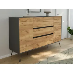 Sideboard Kommode Lovo 155cm Greifraum 3 SoftClose 2 Türen Grafit/Eiche Front