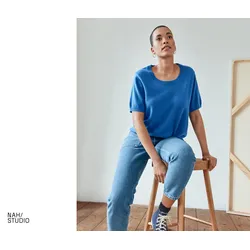 Nah/Studio Kurzarmpullover - recycelte Wolle/ Cashmere - Gr. XL - blau