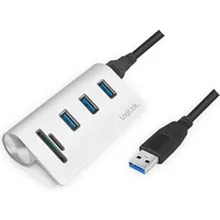 Logilink CR0045 3.2 Port USB 3.0-Hub mit Aluminiumgehäuse, mit eingebautem SD-Kartenleser Silber