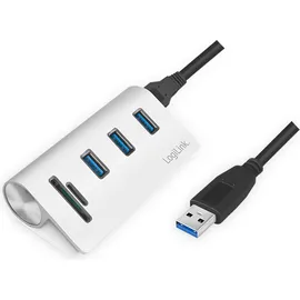 Logilink CR0045 3.2 Port USB 3.0-Hub mit Aluminiumgehäuse, mit eingebautem SD-Kartenleser Silber