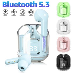 MOOHO wireless In Ear Kopfhörer, Bluetooth Kopfhörer Sport-Kopfhörer (Kabellose Kopfhörer Bluetooth 5.3 Stereo HiFi-Kopfhörer, LED Anzeige 25 Std IPX7 Wasserdicht Wireless Earbuds Mini Ladebox) blau
