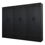 PROREGAL® Mehrzweckschrank MegaDeal Abschließbarer Flügeltürenschrank Stahlschrank RHINO (3-St) Putzmittel- & Besenschrank Haushaltsschrank 5 Fächer & Kleiderstange schwarz