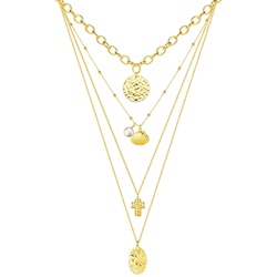 Lulu & Jane Perlen-Kette Kreuz/Muschel/Münze/Platte Metall-Legierung Muschelkernperle in Gelbgold Ketten   Damen