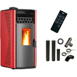 SANNOVER Luft- Pelletofen Anita 12 kW Bordeaux + Kaminbau-Anschluss-Set