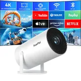 [Netflix-zertifizierter & Electric Focus] XuanPad Beamer 1080P Mini Beamer mit WiFi & Bluetooth Projektor mit 210° drehbarer Stand, Automatische Trapezkorrektur, Staubfilter & Wärmeableitungssystem
