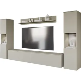 OTTO home Wohnwand OTTO HOME "PARIS, Vitrine Türanschlag links/rechts wechselbar", beige (kaschmir), B:260cm H:130cm T:33cm, Hartfaserplatte, Kastenmöbel-Sets, Wohnwand, grifflose Design, stehend und hängend montierbar