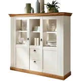 furn.design Highboard in weiß Pinie und Eiche Wotan Landhaus Anrichte 148 x 139 cm - Weiß, Naturbelassen