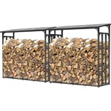 Quick Star 2 Stück Metall Kaminholzregal Anthrazit 143 x 70 x 145 cm Garten Kaminholzunterstand 2,8 m3 / 4 SRM Stapelhilfe Aussen