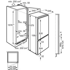 AEG OS5S161ES Einbau-Kühlgefrierkombination (233 l, 1572 mm hoch)