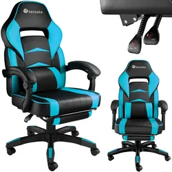tectake® Racing Bürostuhl, ergonomische Form, mit Fußstütze und verstellbarer Rückenlehne, Kunstlederbezug, inklusive abnehmbarem Lendenkissen, inklusive Lendenkissen, Belastbarkeit 120 kg
