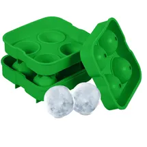 Relaxdays Eiswürfelform, 2er Set, wiederverwendbar, aus Silikon, 4,5 cm Kugeln, 4 einzelne Eiskugeln, Eisgießform, grün