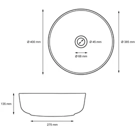 luxebath Rundes Aufsatzwaschbecken 40 x 13,5 cm