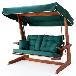 Casa Padrino Luxus Hollywood Schaukel Grün / Braun - Wetterfeste Garten Schaukel mit Sonnendach - Garten Möbel - Terrassen Möbel - Luxus Möbel - Luxus Garten Einrichtung