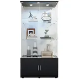 FUROKOY Glasvitrine Standvitrinen mit Kabinett, Vitrine (Vitrinenschrank mit 2 Glastür und Beleuchtung für Sammler, Bücher) 3 Lagen Sammlervitrine, 78.5 x 35 x 164 cm, Schwarz schwarz