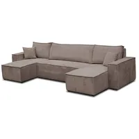 VENASI MÖBEL Hugo U-Form Ecksofa mit Schlaffunktion und Bettkasten, Sofa Eckcouch U Form Schlafsofa (Braun)