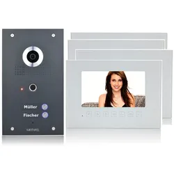 2 Familienhaus Fingerprint 2 Draht BUS Technik WLAN Video Türsprechanlage mit 170 Grad Kamera in Edelstahl 4x 7 Zoll Monitor Nein