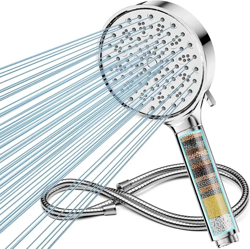 Cobbe Filter-Duschkopf mit 1,5 m Schlauch, Cobbe Hochdruck-Duschkopf mit 6 Strahlarten, Cobbe Wassersparender Duschkopf mit Duschschlauch, Handbrause mit Filter gegen Kalk für hartes Wasser, Chlor