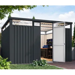 Karibu Metall-Gerätehaus - 343x343x220cm - anthrazit - Blech / Holz