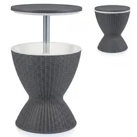 Fantask COSTWAY 3 in 1 Cool Bar, Beistelltisch, 30L Outdoor Bier- und Weinkühler in Rattanoptik, Getränkekühler mit Abflussloch, für Terrasse, Party, Poolbereiche, Grau