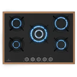 Klarstein Lumiflame Gaskochfeld | 5 Brenner | Kupferrahmen | Elektrische Zündung | 10,4 kW Leistung Kupfer
