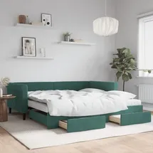 vidaXL Tagesbett Ausziehbar mit Schubladen Dunkelgrün 100x200 cm Samt