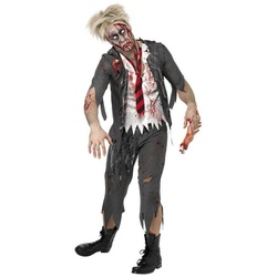 Smiffys Kostüm Zombie Halloween Kostüm, Zombie Kostüm für Halloween und Horror grau L