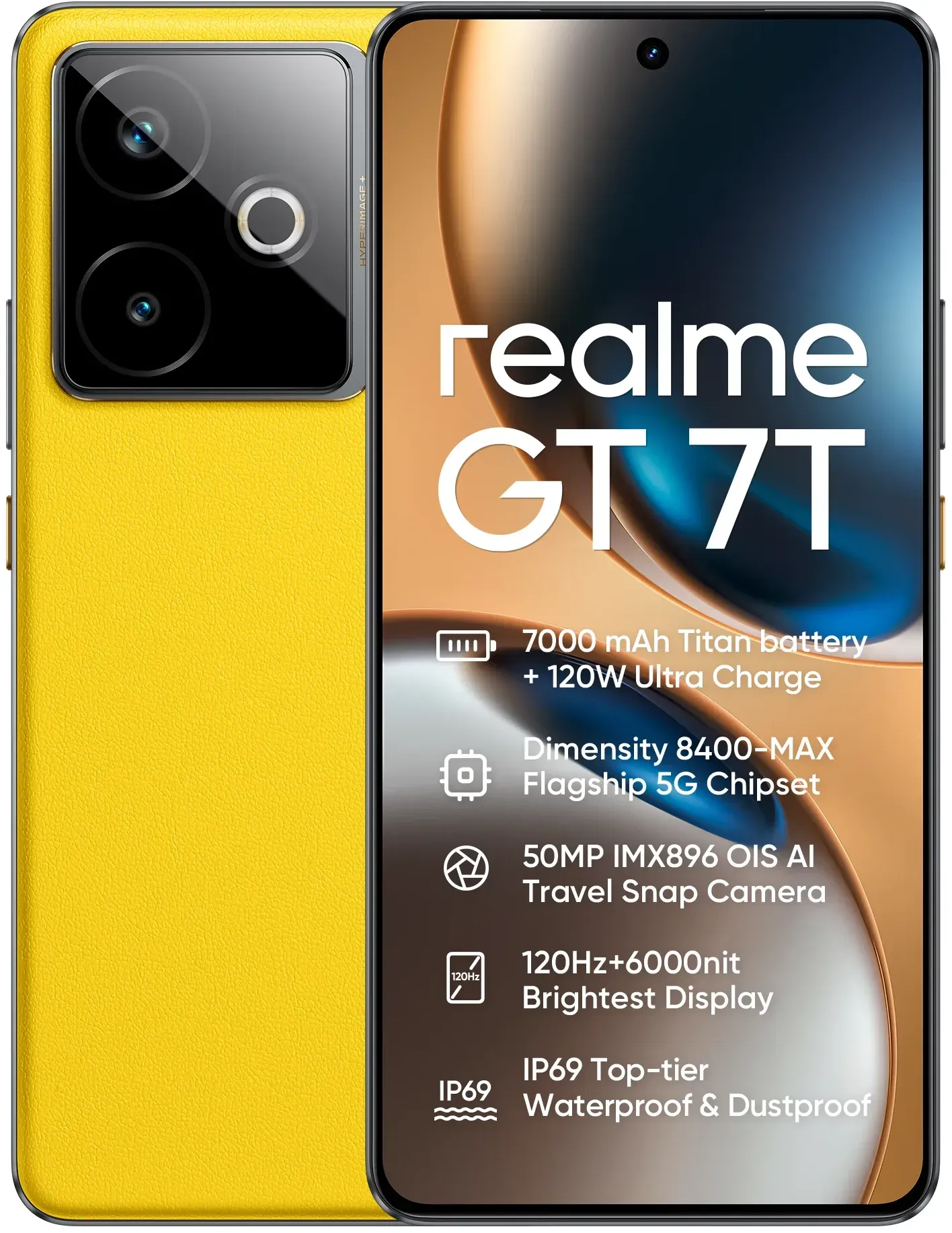 Neues Realme GT 7T 5G Smartphone 50MP IMX896 OIS Kamera Abmessung 8400-MAX Chipsatz 6,78 Zoll AMOLED 120Hz 7000mAh 120W Aufladen