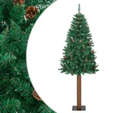 vidaXL Weihnachtsbaum Schlank mit Echtholz und Zapfen Grün 150 cm